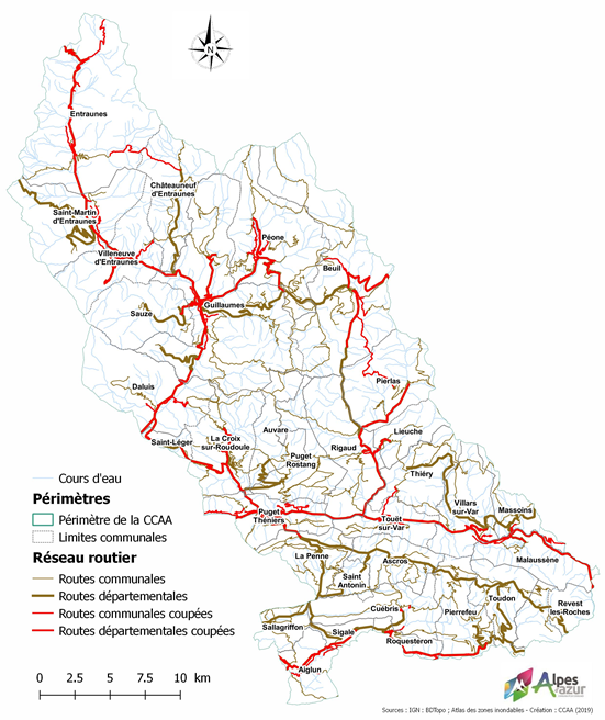 Routes potentiellement coupées en cas d'inondation